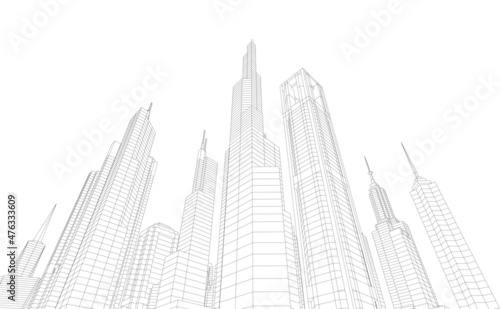 sketch of skyscrapers in the city