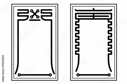 Korean traditional lucky charm pattern frame. Vector line art illustrations set.