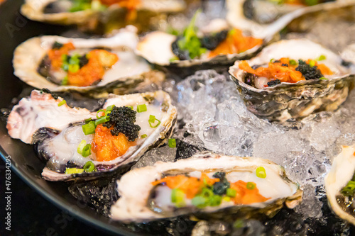 Fresh Oysters in Ice Topping with Shrimp Roe