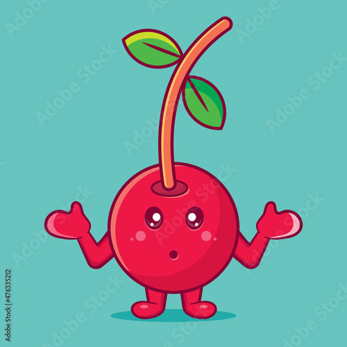 cute cherry fruit character mascot with confused gesture isolated cartoon in flat style