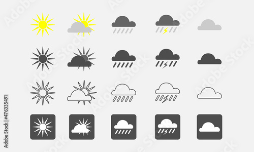 Set of weather icons in different models