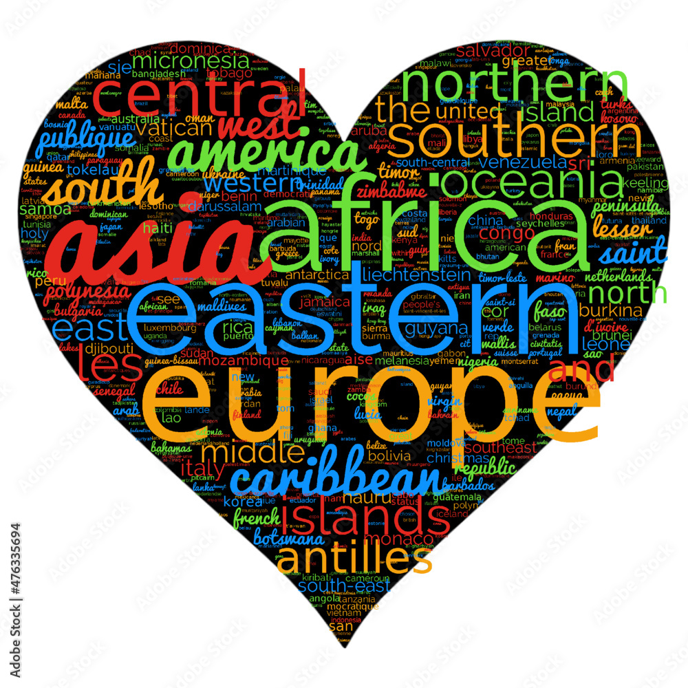 word cloud nation country flag map heart global Stock Vector | Adobe Stock