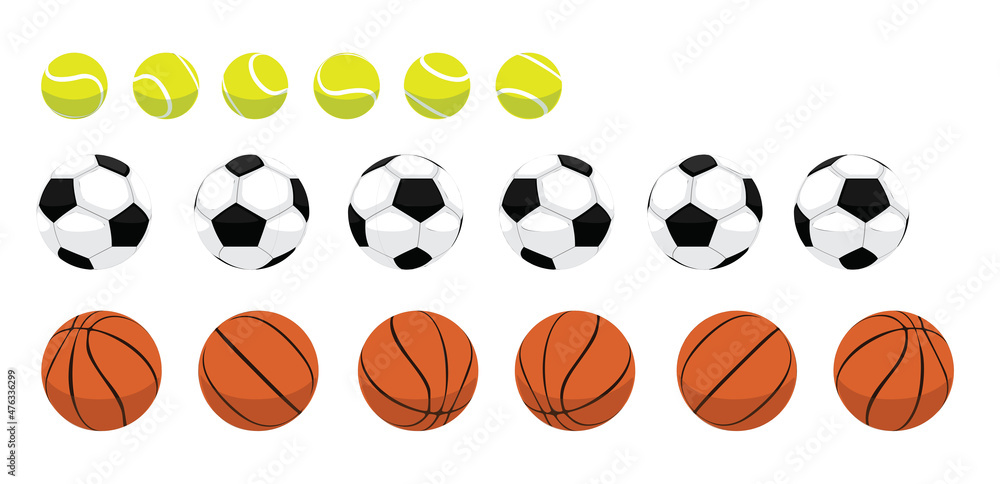 3D Ball Tennis Soccer Basketball Rotation Cartoon Vector Illustration