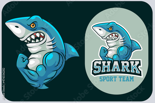 Strong shark cartoon design template #476336282