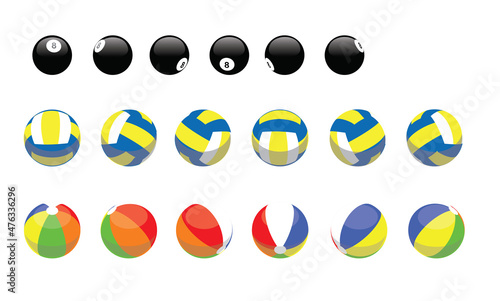 3D Ball Billiard Volleyball Beach Rotation Cartoon Vector Illustration