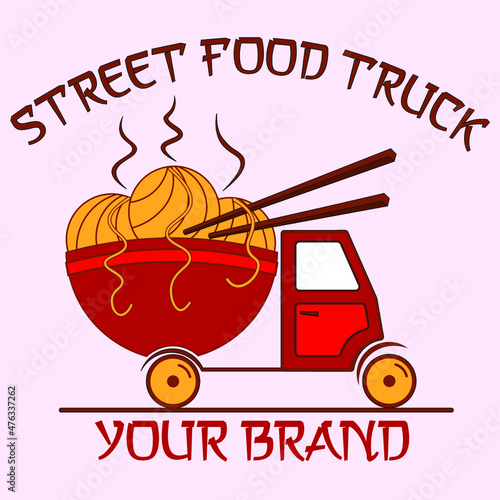 abstract minimal street food truck logo with noodles and chopsticks