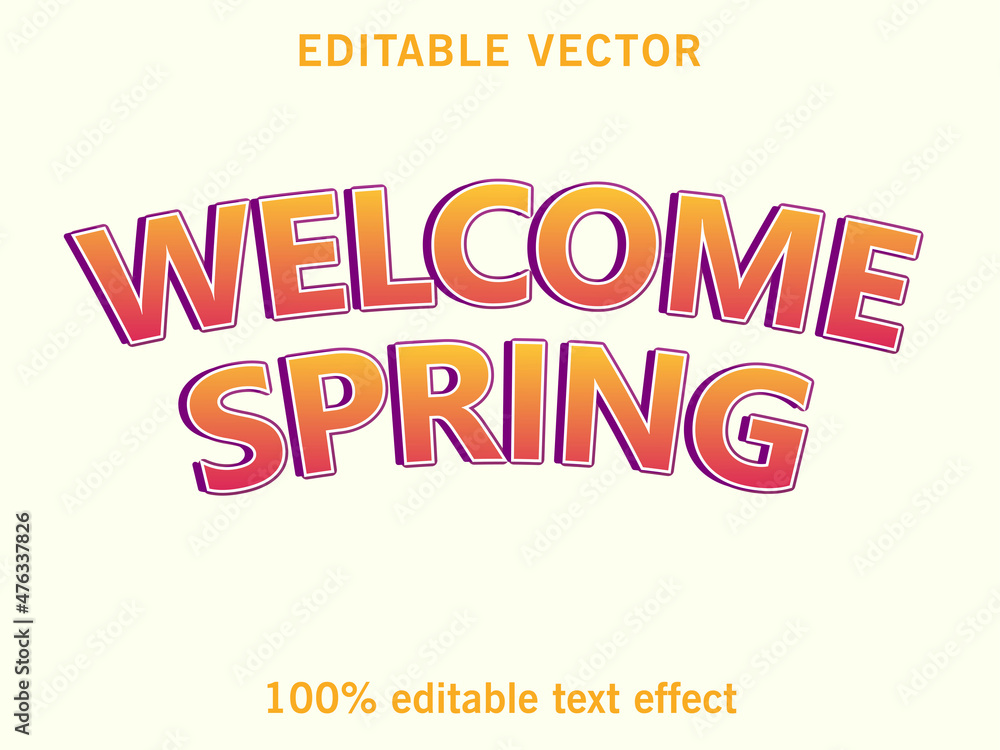 Welcome spring text, kids, funny style editable text effect 
