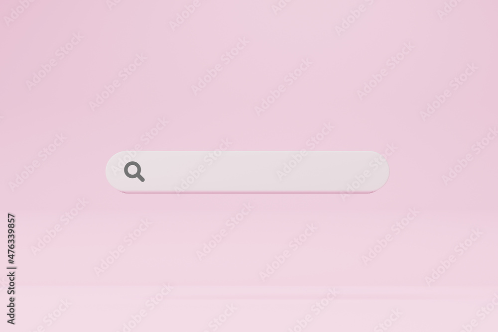 Minimal style design search bar on pink background. Searching information data on internet networking concept. 3d rendering illustration Minimal style design search bar on pink background. Searching information data on internet networking concept. 3d rendering illustration