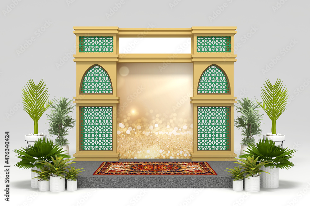 3d illustration mini stage backdrop arabic islamic ornament ramadan  decoration with blank space logo company and plantation for event  presentation. Image background isolated. Stock Illustration | Adobe Stock