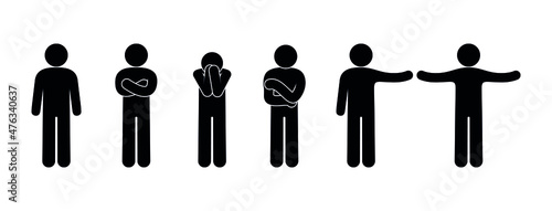 stick figure man, gestures and poses icon, human silhouette isolated, vector illustration