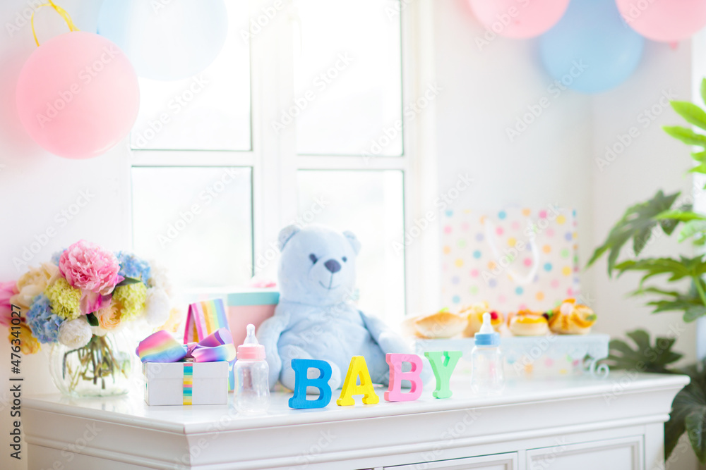 baby shower gender reveal party decoration foto de Stock