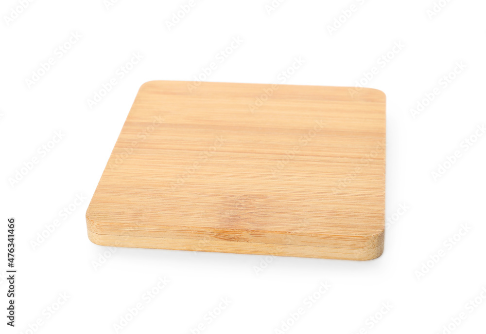 Stylish wooden cup coaster isolated on white Stylish wooden cup coaster isolated on white