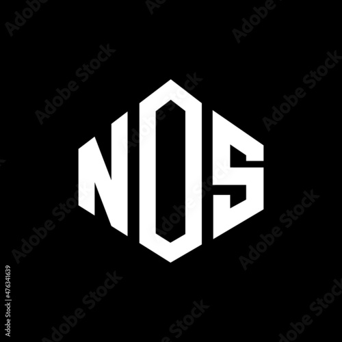 NOS letter logo design with polygon shape. NOS polygon and cube shape logo design. NOS hexagon vector logo template white and black colors. NOS monogram, business and real estate logo.
