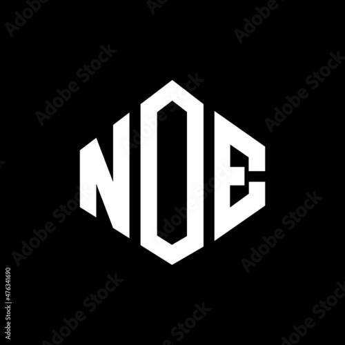 NOE letter logo design with polygon shape. NOE polygon and cube shape logo design. NOE hexagon vector logo template white and black colors. NOE monogram, business and real estate logo.