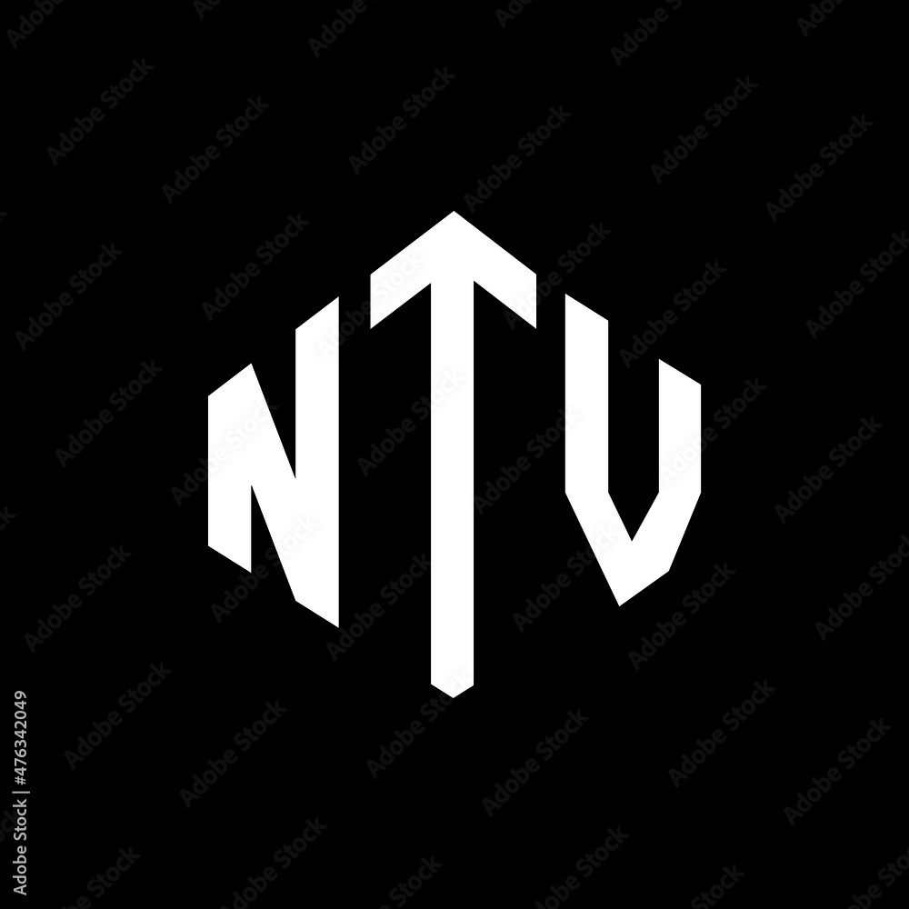 NTV letter logo design with polygon shape. NTV polygon and cube shape logo design. NTV hexagon vector logo template white and black colors. NTV monogram, business and real estate logo.