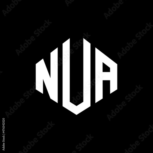 NUA letter logo design with polygon shape. NUA polygon and cube shape logo design. NUA hexagon vector logo template white and black colors. NUA monogram, business and real estate logo. photo