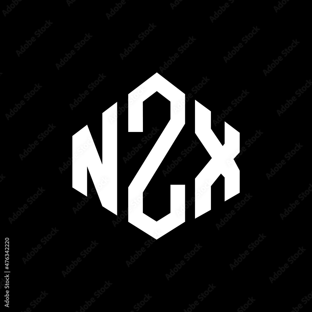 NZX letter logo design with polygon shape. NZX polygon and cube shape logo design. NZX hexagon vector logo template white and black colors. NZX monogram, business and real estate logo.