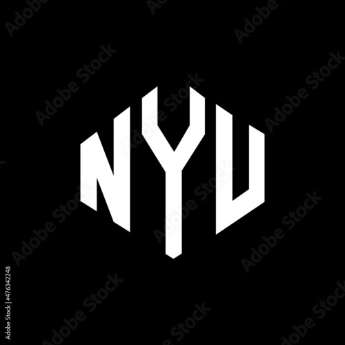 NYU letter logo design with polygon shape. NYU polygon and cube shape logo design. NYU hexagon vector logo template white and black colors. NYU monogram, business and real estate logo.