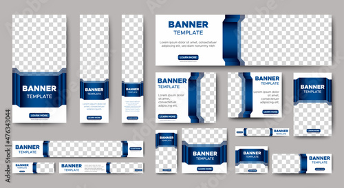set of creative web banners of standard size with a place for photos. Business ad banner. Vertical, horizontal and square template.