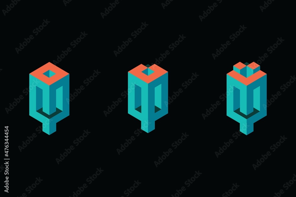 Obraz premium Modern logo set of 3 Dimensional letter Q. Three beautiful illustration of 3D logo designs for personal and company branding. EPS10.