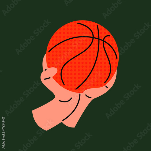 Hand holding basketball flat vector illustration 