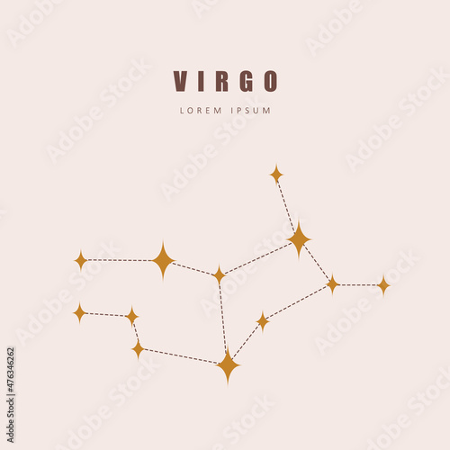 Virgo zodiac constellation. Horoscope vector illustration in boho style. Mystery and esoteric. Spiritual tarot poster. Magic occult and astrology card.