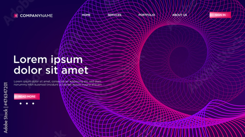 Purple Abstract Spiral Shape background website Landing Page. Landing Page Background. Futuristic Digital Helix Motion Gradient Pattern. Dynamic Neon 3d Colorful Layout Backdrop.
