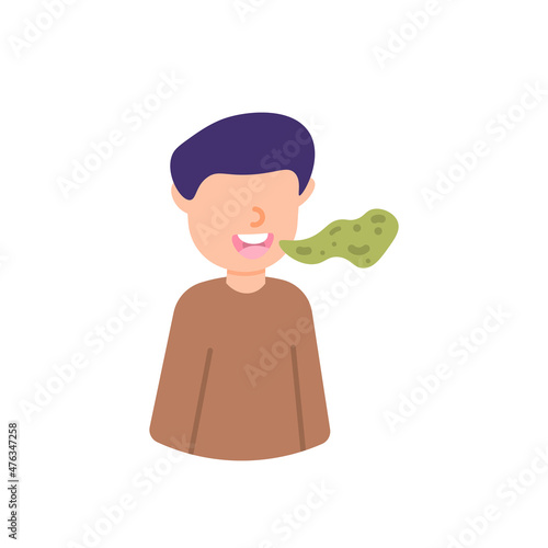 illustration of a man who emits an unpleasant odor in his mouth. bad breath. oral health problems. flat cartoon style. vector design