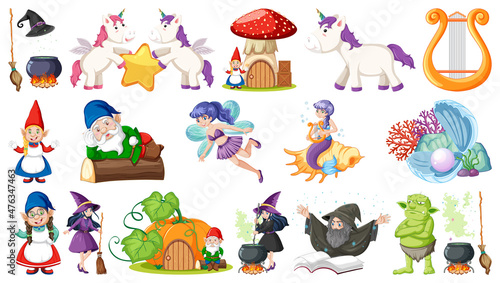 Set of fantasy fairy tale characters and elements