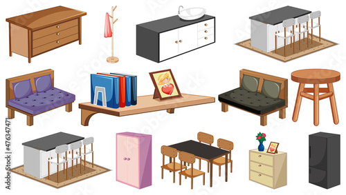 Set of interior furniture and decorations