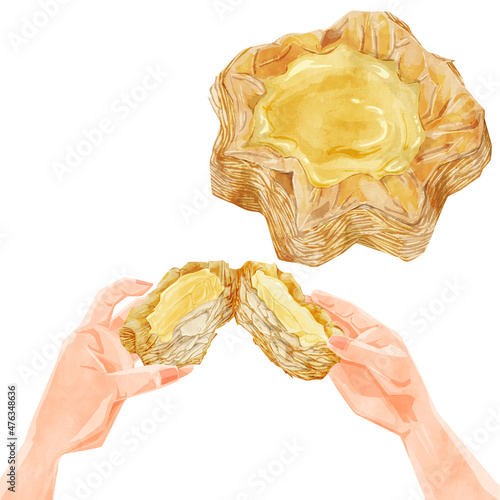 カスタードデニッシュペイストリー手描き水彩風イラスト