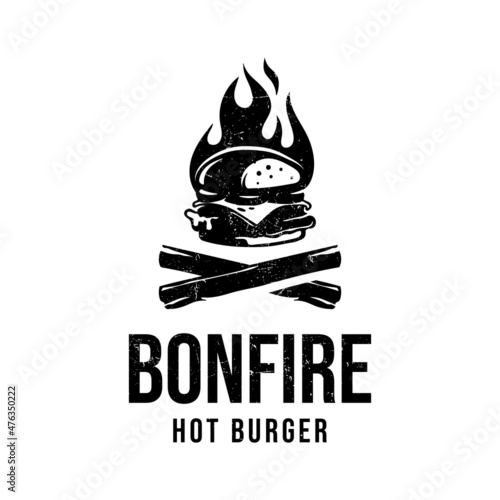 Vintage bonfire burger logo design inspiration
