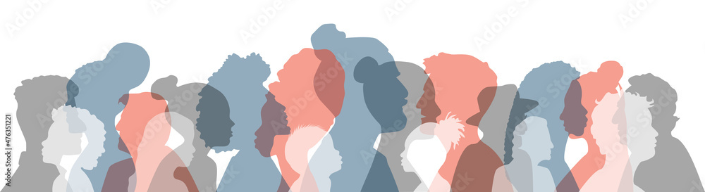 People of different ethnicities stand side by side together. Flat vector illustration.