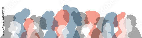 People of different ethnicities stand side by side together. Flat vector illustration.