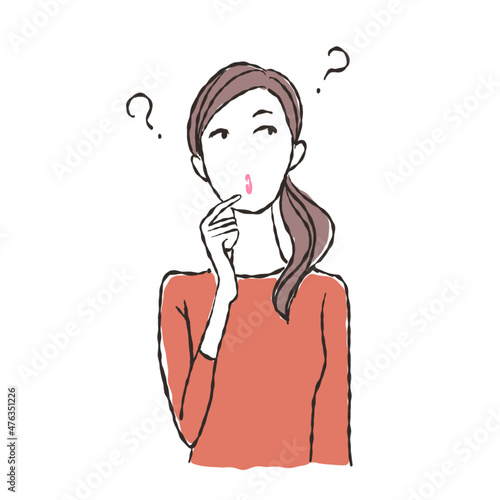 考える女性　悩む女性のイラスト　ど忘れ