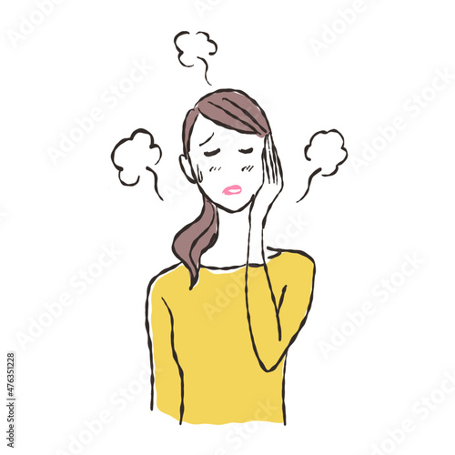 体がほてる人のイラスト　ほてりがある女性　熱がある女性　イラスト素材　暑い