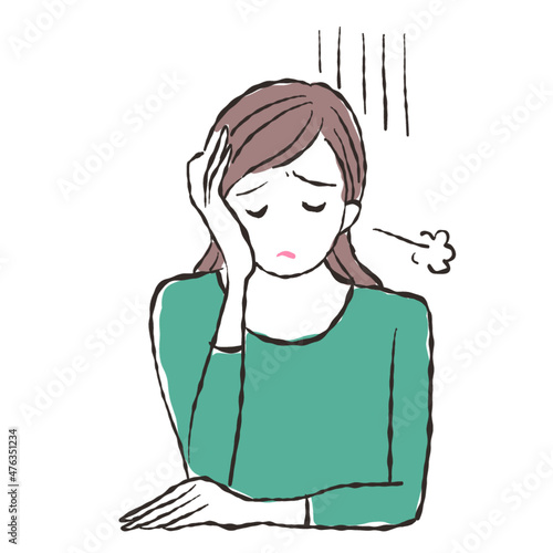 悩みがある女性のイラスト　ため息を吐く女性