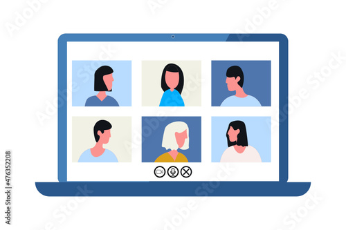 Illustration of Business video conferencing. Online team meeting video conference calling from home