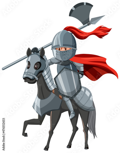Medieval knight riding a horse isolated