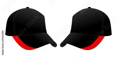 Black Trucker Cap Red Trim Brim Cap Design On White Background