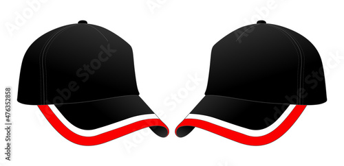 Black Trucker Cap Red-White Trim Brim Cap Design On White Background