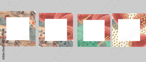 Set of abstract square art templates with watercolor stains. for social networks, mobile apps, banners and online advertising.