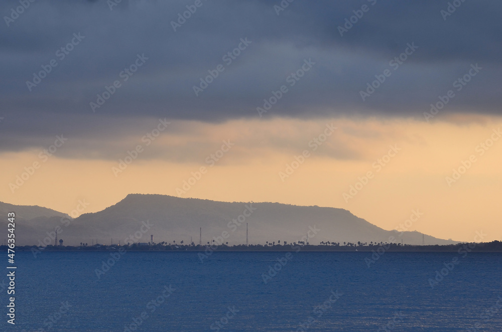 Amazing sunrise view of Bali Straits in Indonesia. 