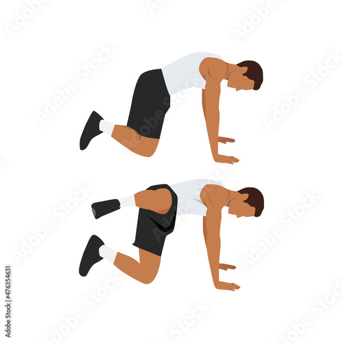 Man doing Fire hydrants. Abductor. adducator. knee raises exercise. Flat vector illustration isolated on white background