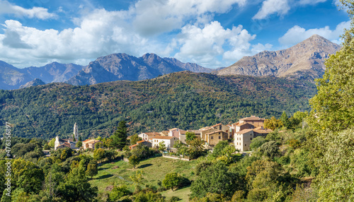 Landscape with Olmi Cappella village, Corsica island, France