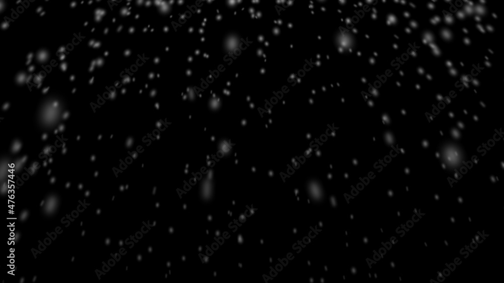 Falling real snowflakes on black background. White snow falling down on black background. Falling snowflakes isolated on black background - Design element.
