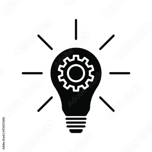 innovation icon. Light bulb and cog inside. Premium quality graphic design elemen color editable