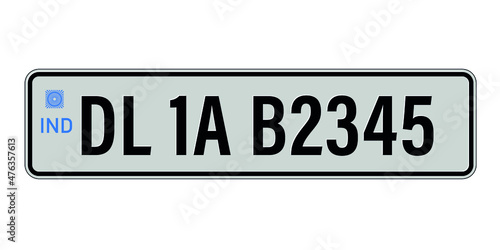 Car number plate Delhi. Vehicle registration license of India. European Standard size