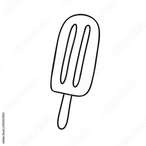 Ice cream in doodle style. Vector hand drawn black line design element. Summer sweet illustration. For brochures  banner  restaurant menu and market.