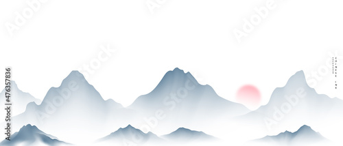 chinese new year 2022 chinese ink painting Beautiful high mountains with modern design.